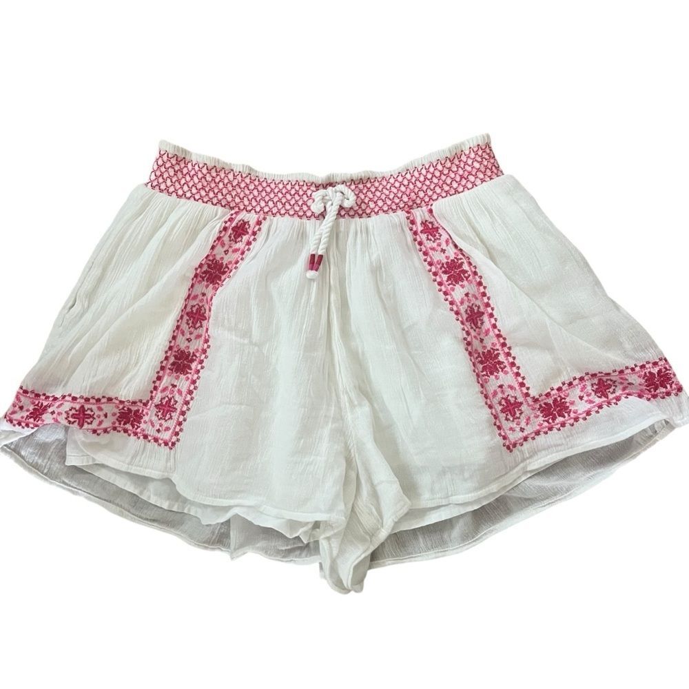 Ralph Lauren Polo Girls White Pink Embroidered Smocked Skort Shorts  Size 10
